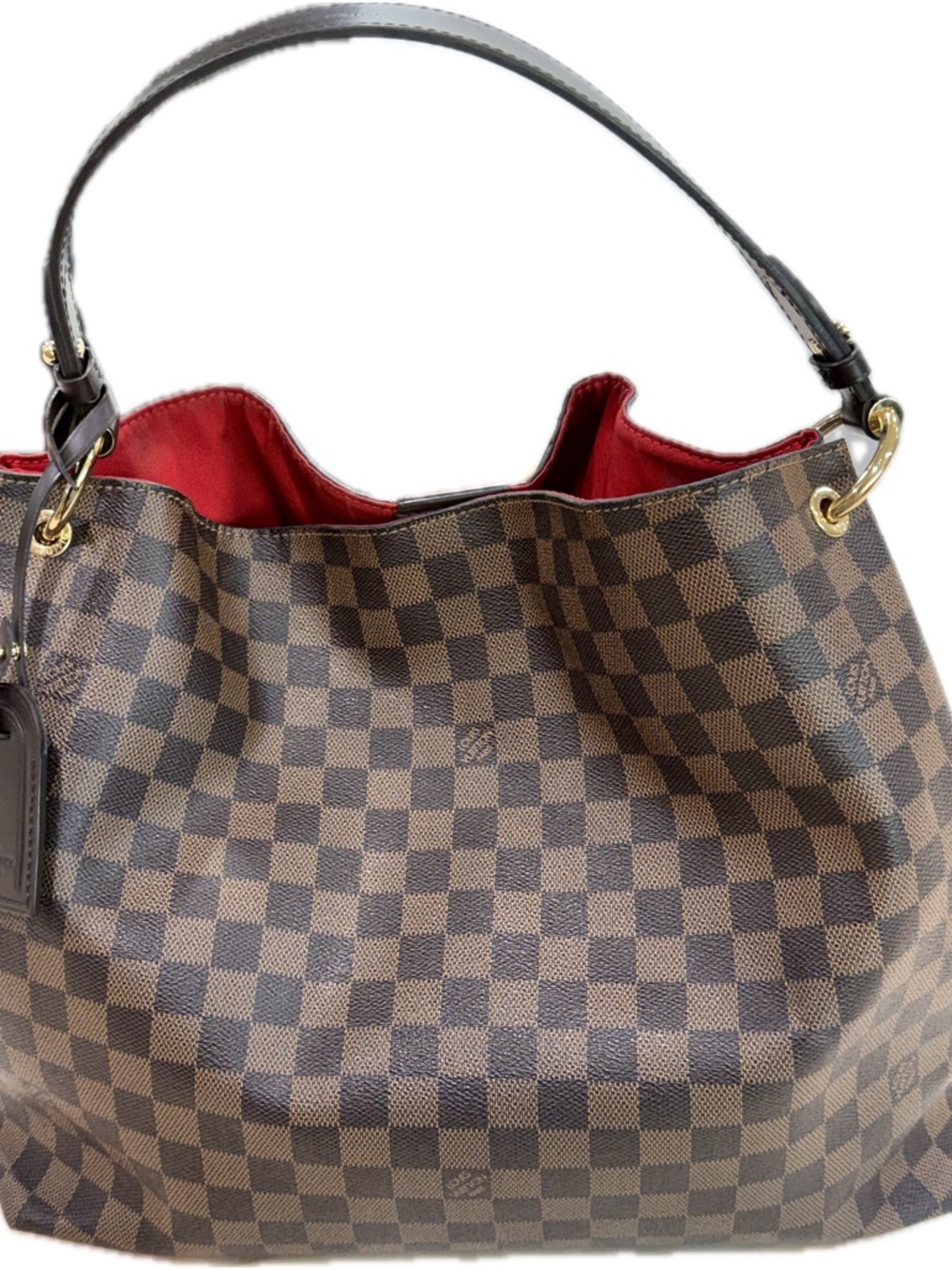 Louis Vuitton Damier Canvas Hobo with Red Interior